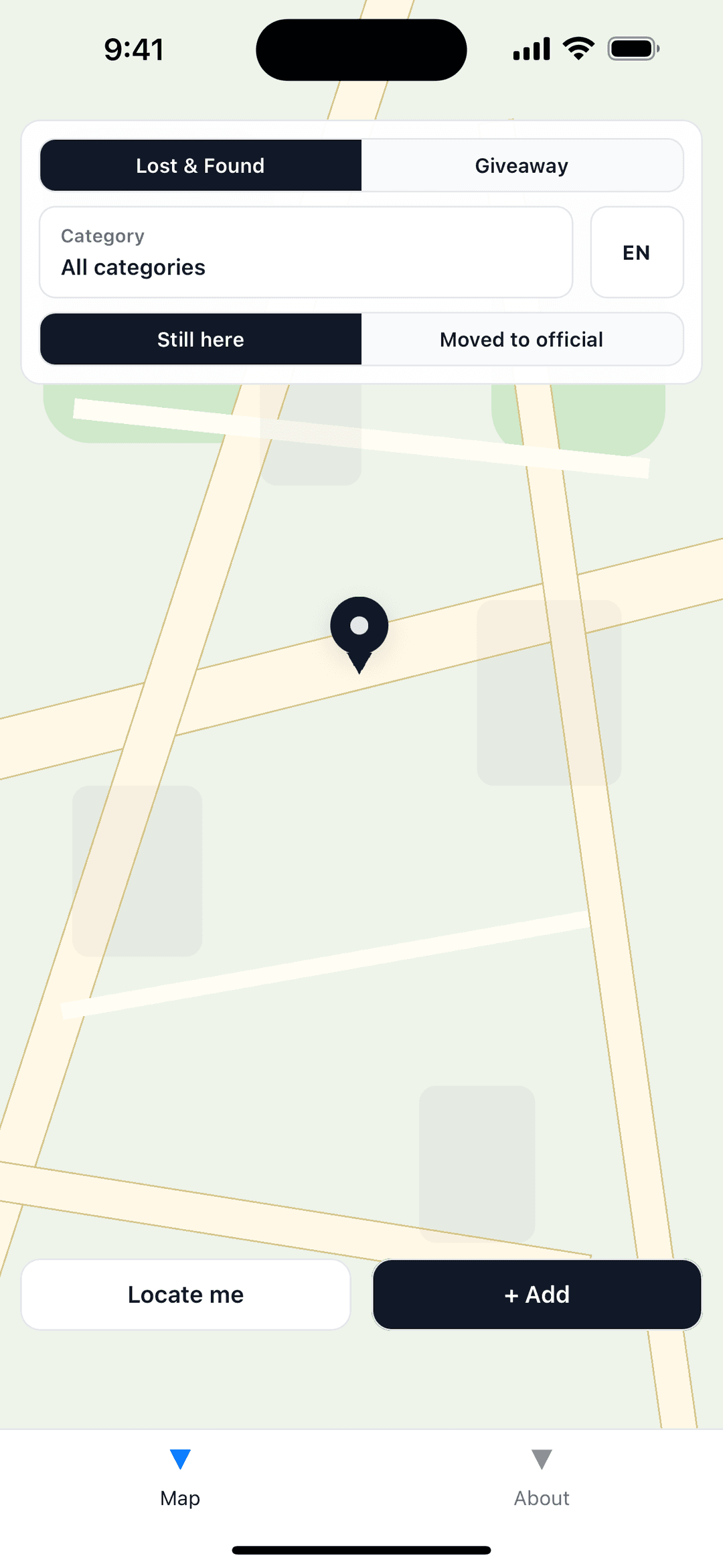 FoundMe local map screen